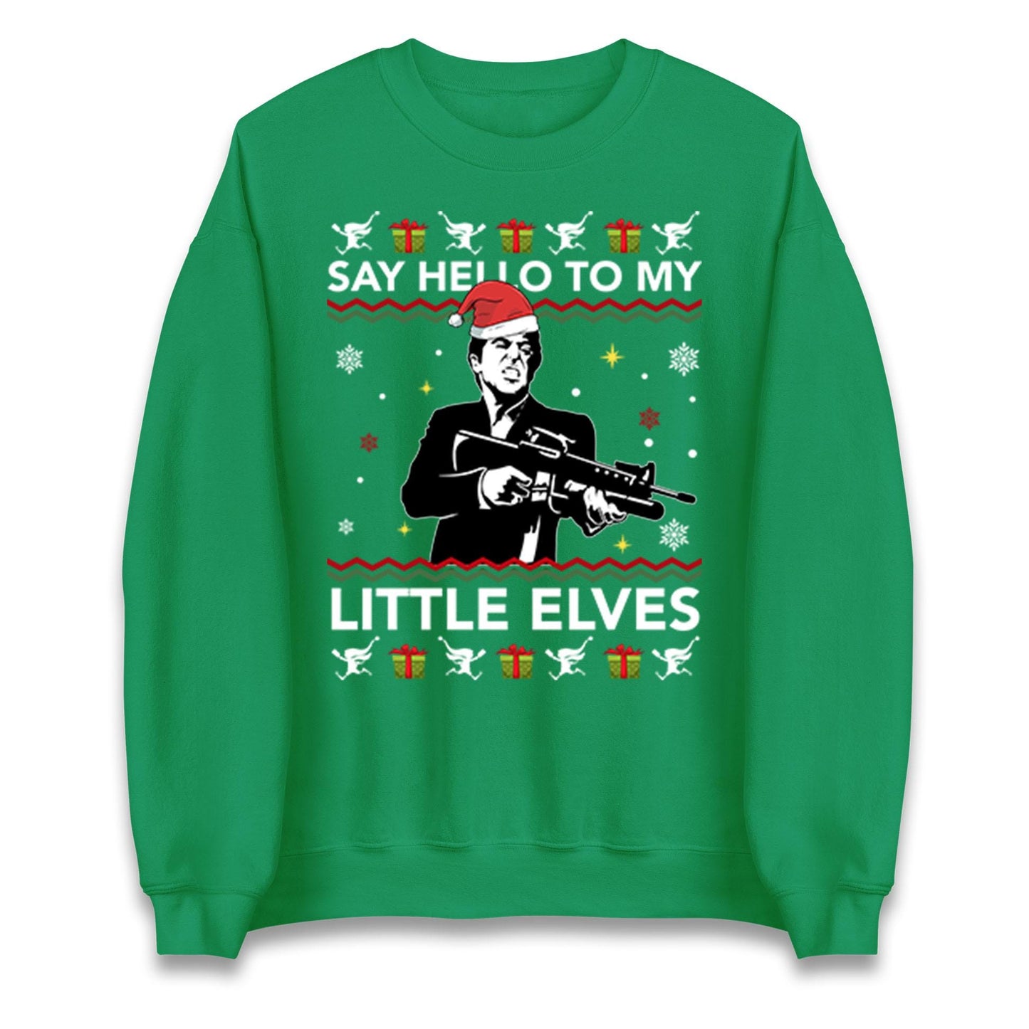 Say Hello To My Little Elves Jumper, Funny Scarface Xmas Hoodie, Cool Retro Christmas T Shirt, Humorous Holiday Movie Gift Sweatshirt