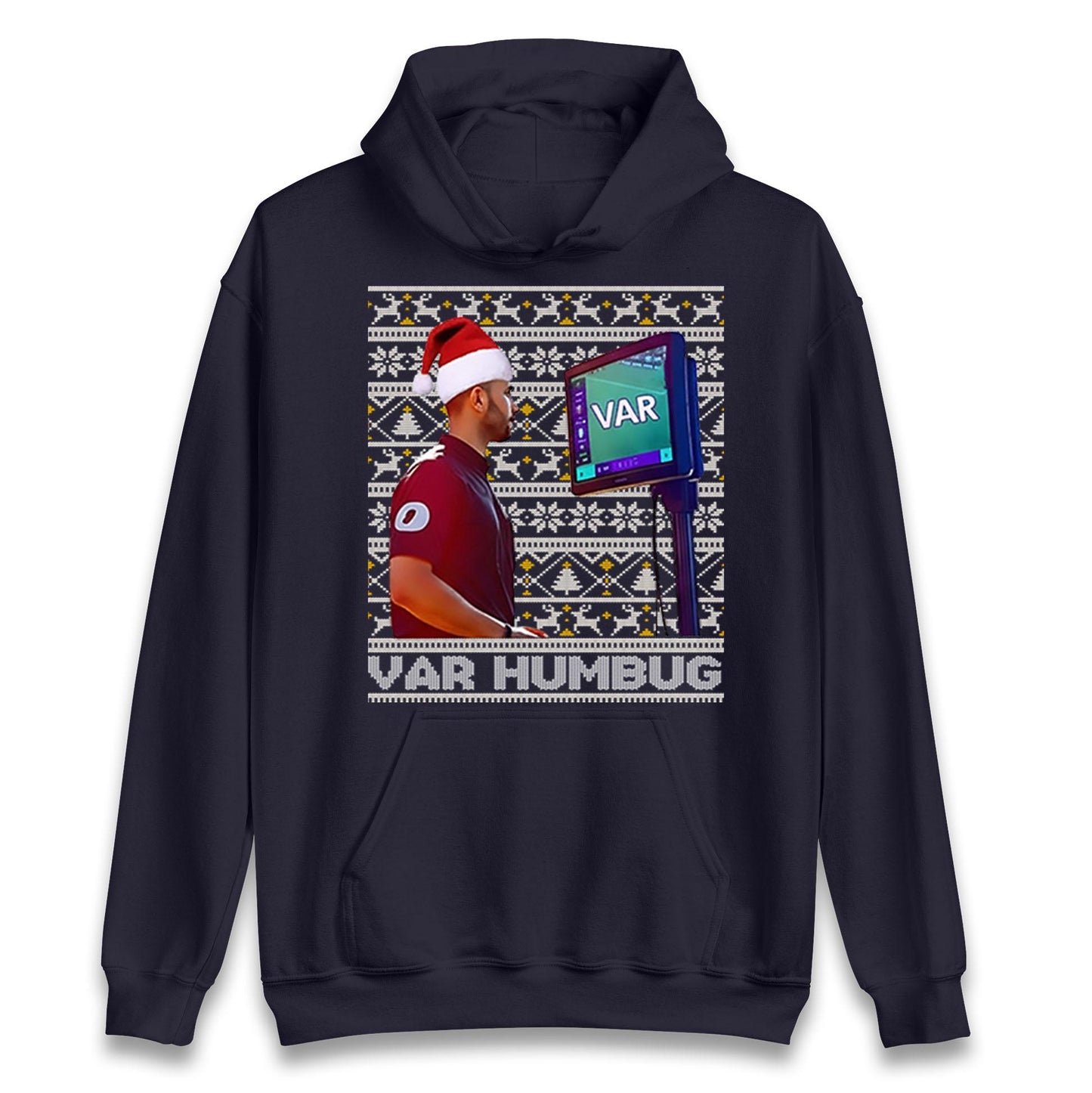 Funny VAR Humbug Christmas Jumper, Ugly Xmas Football Referee Hoodie, Spoof Soccer Fan T Shirt, Humorous Festive Gift Sweatshirt