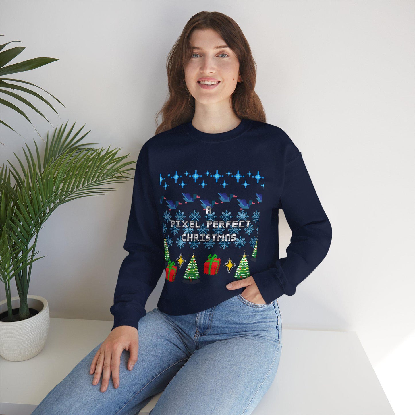 A Pixel Perfect Christmas Ugly Sweatshirt - Funny Holiday Pixel Art Crewneck for Designers, UX/UI & Tech Workers