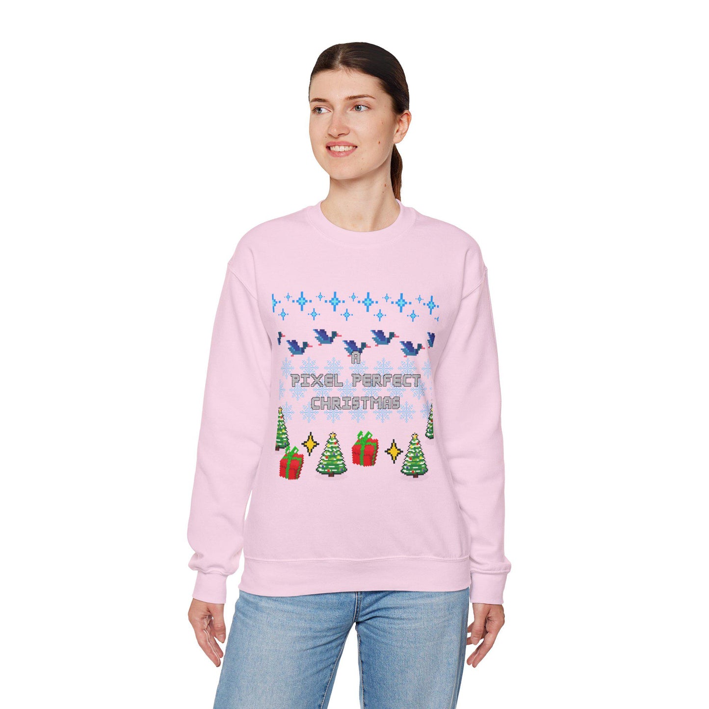 A Pixel Perfect Christmas Ugly Sweatshirt - Funny Holiday Pixel Art Crewneck for Designers, UX/UI & Tech Workers