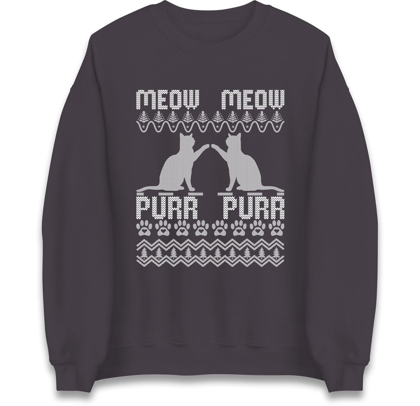 Meow Meow Purr Purr Ugly Christmas Jumper with Cute Cats Design, Funny Xmas Cat Hoodie, Holiday Kitten Lover T Shirt, Festive Gift Top
