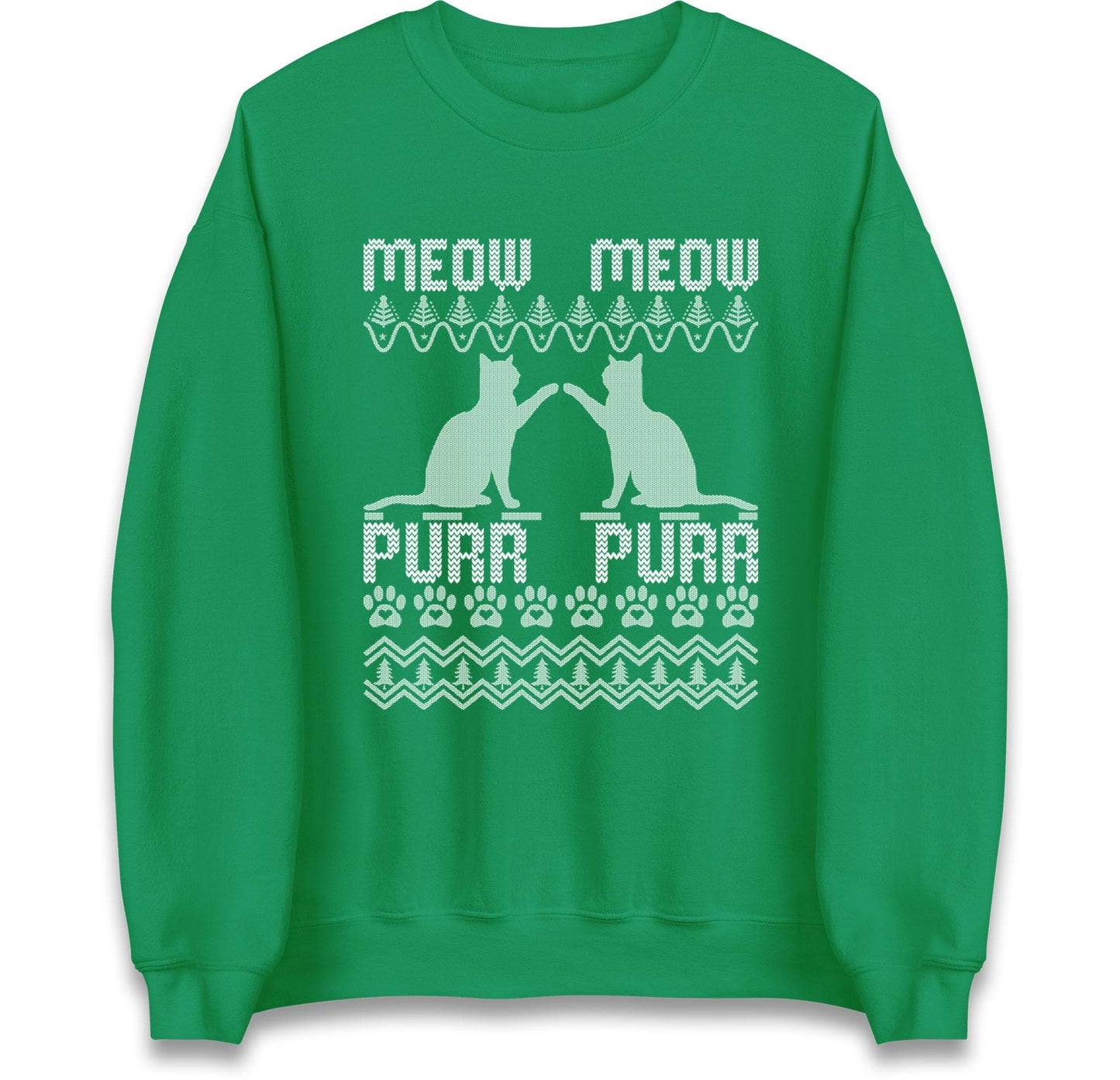 Meow Meow Purr Purr Ugly Christmas Jumper with Cute Cats Design, Funny Xmas Cat Hoodie, Holiday Kitten Lover T Shirt, Festive Gift Top