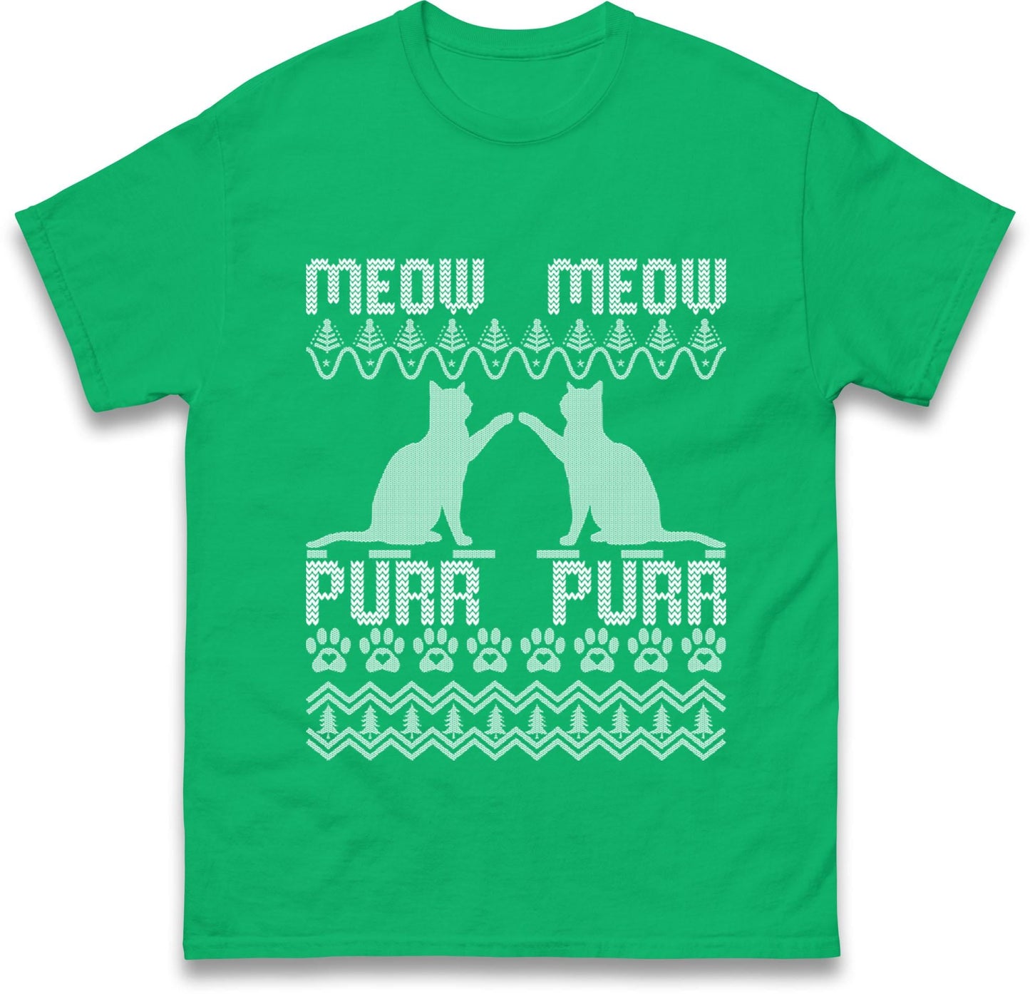 Meow Meow Purr Purr Ugly Christmas Jumper with Cute Cats Design, Funny Xmas Cat Hoodie, Holiday Kitten Lover T Shirt, Festive Gift Top