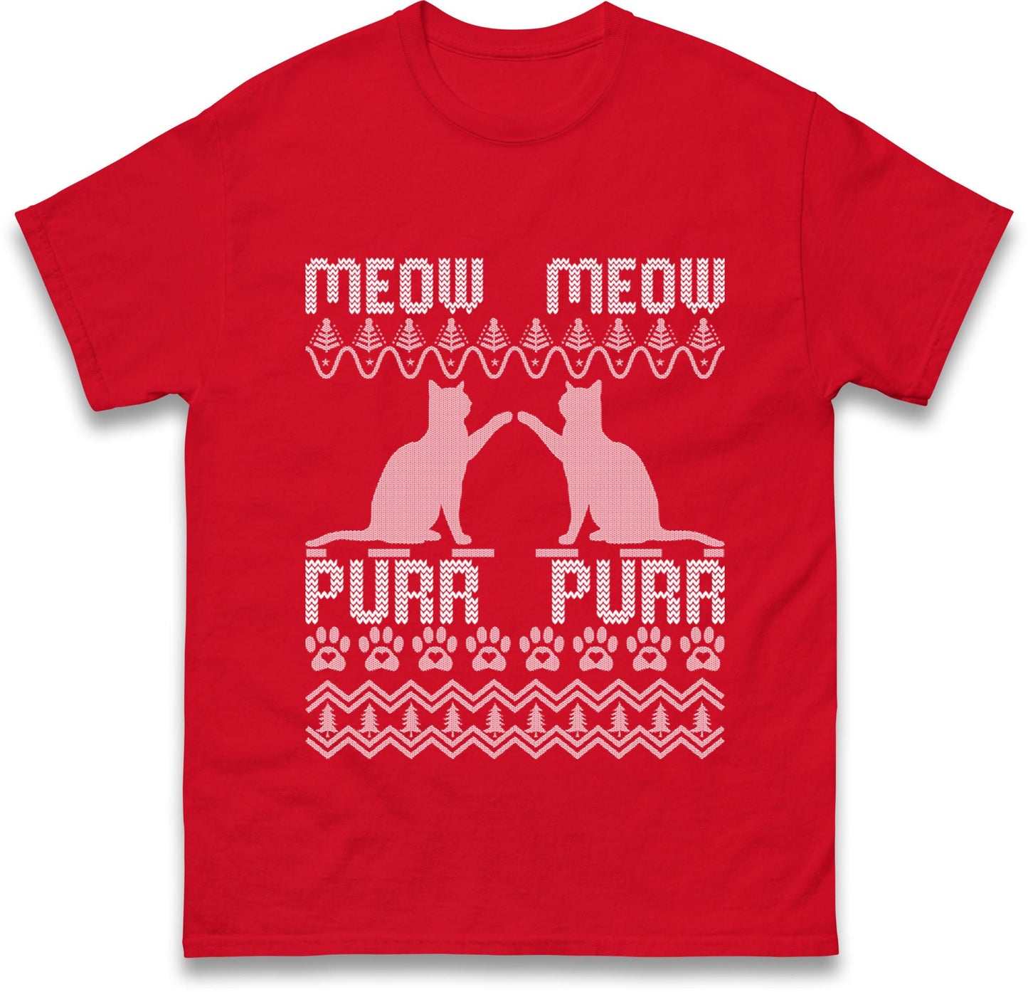 Meow Meow Purr Purr Ugly Christmas Jumper with Cute Cats Design, Funny Xmas Cat Hoodie, Holiday Kitten Lover T Shirt, Festive Gift Top