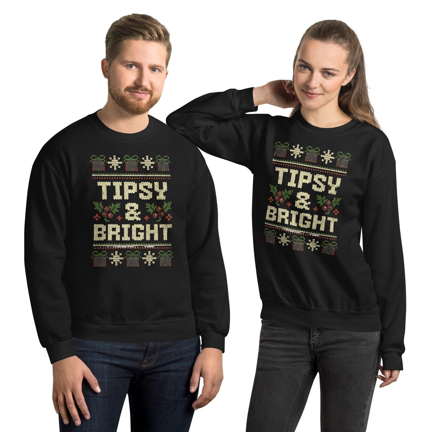 Tipsy and Bright Christmas Jumper | Funny Ugly Xmas | Holiday Drinking Sweatshirt Hoodie | Unisex Festive Party Outfit