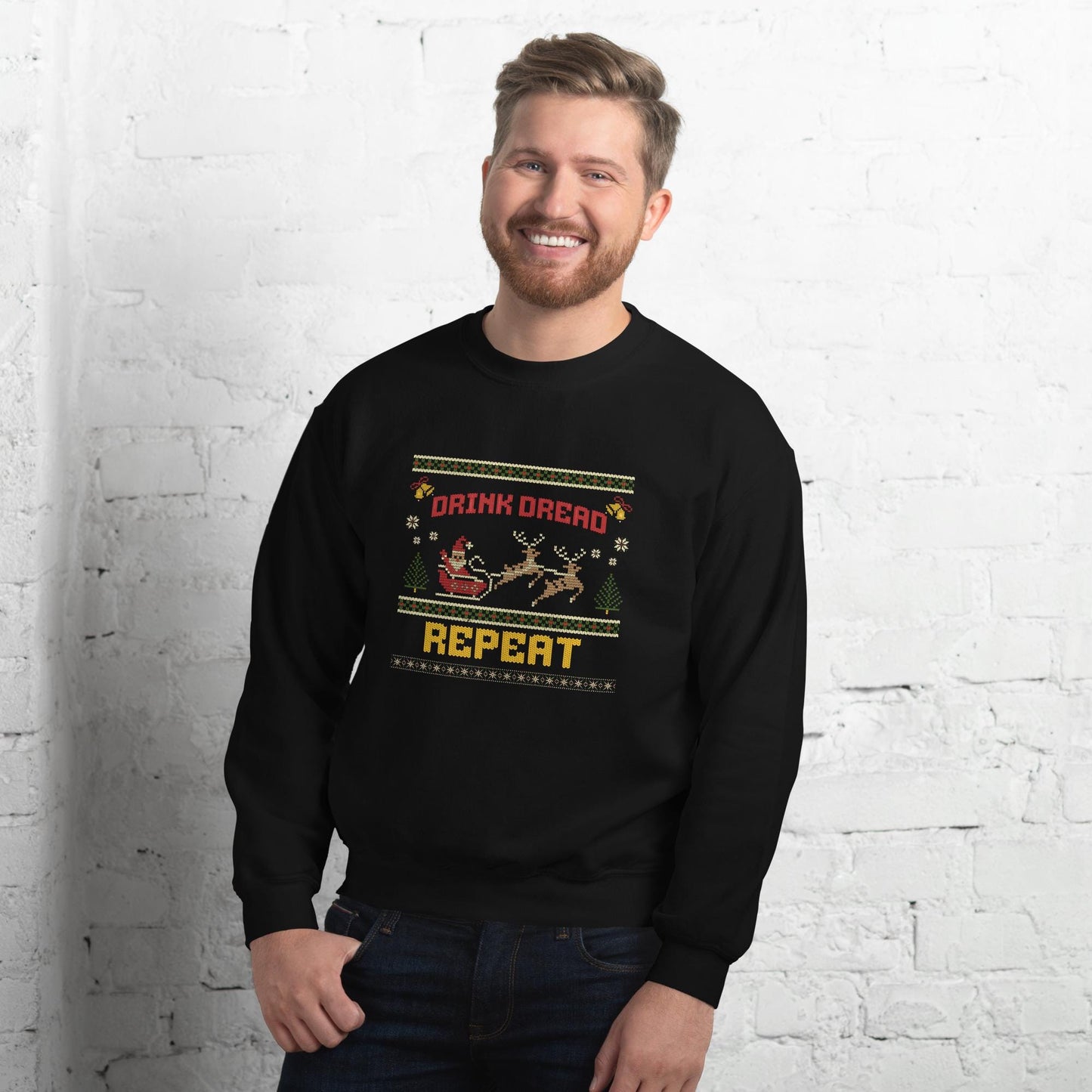Drink Dread Repeat Funny Christmas Jumper | Ugly Xmas | Unisex Holiday Sweatshirt Hoodie | Drinking Festive Party Outfit