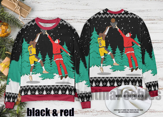Santa Dunking Lebron James Ugly Christmas Sweater, Lebron James Christmas Sweater, Santa Holiday Sweater, Ugly Christmas Sweater