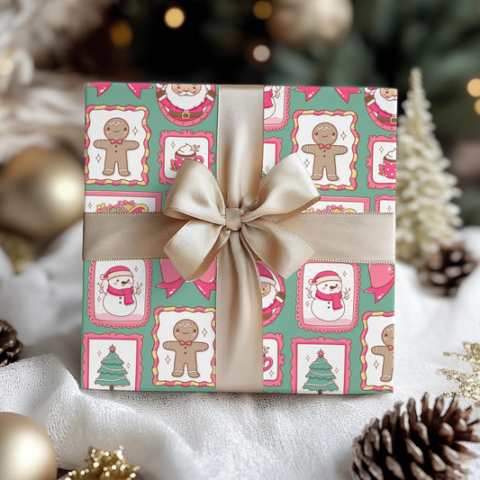 Cute Pink Wrapping Papers, Kids Christmas Bright Green & Pink Gift Wrap, Bright, Preppy Girls Gift