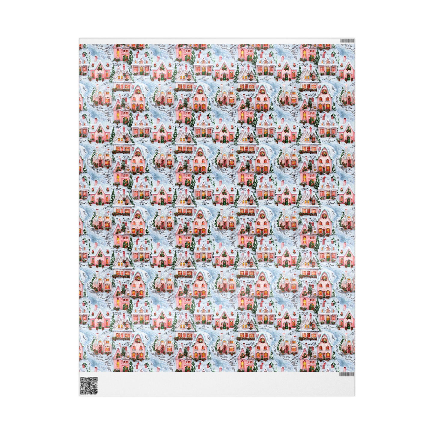 Christmas Wrapping Paper, Holiday Gift Wrap with Cozy Winter Houses, Festive Present Christmas Gifts & Seasonal Parties, Pink Winter Village