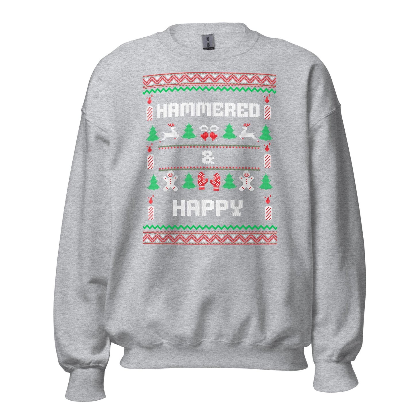 Hammered and Happy Funny Christmas Jumper | Ugly Style Festive Knit | Sarcastic Xmas Party Jumper | Novelty Holiday Gag Gift
