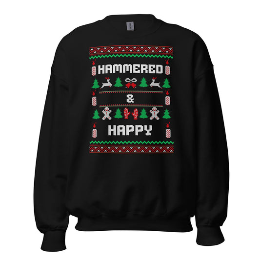 Hammered and Happy Funny Christmas Jumper | Ugly Style Festive Knit | Sarcastic Xmas Party Jumper | Novelty Holiday Gag Gift