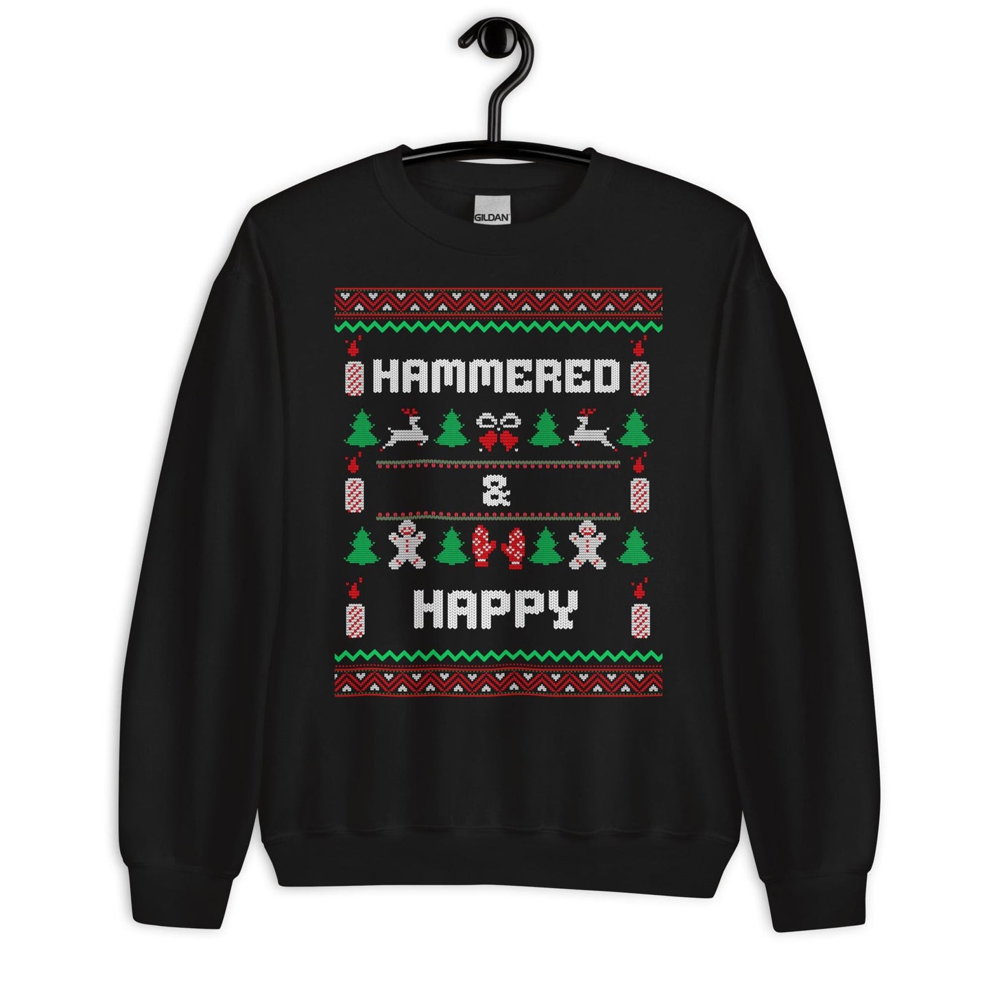 Hammered and Happy Funny Christmas Jumper | Ugly Style Festive Knit | Sarcastic Xmas Party Jumper | Novelty Holiday Gag Gift