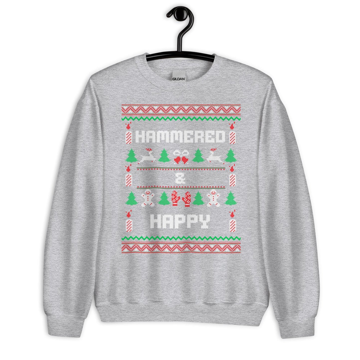 Hammered and Happy Funny Christmas Jumper | Ugly Style Festive Knit | Sarcastic Xmas Party Jumper | Novelty Holiday Gag Gift