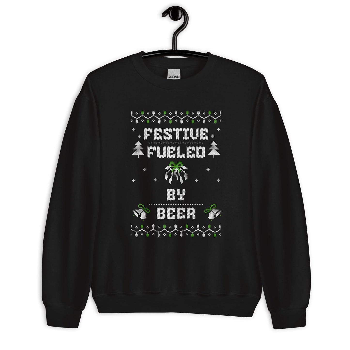 Festive Fueled By Beer Funny Ugly Christmas Jumper | Boozy Drinking | Humorous Knit Xmas Party Holiday Gift