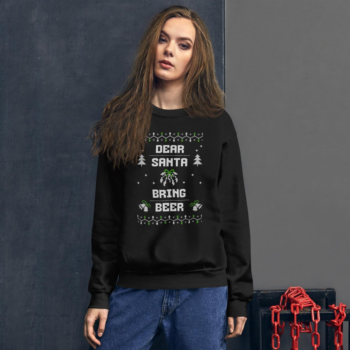 Dear Santa Bring Beer Funny Ugly Christmas Jumper | Festive Booze Knitwear | Drinking Party Holiday Gift Idea