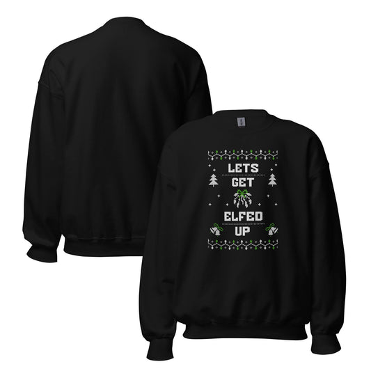 Let’s Get Elfed Up Funny Ugly Christmas Jumper | Festive Drinking Knitwear | Humorous Elf Party Holiday Gift