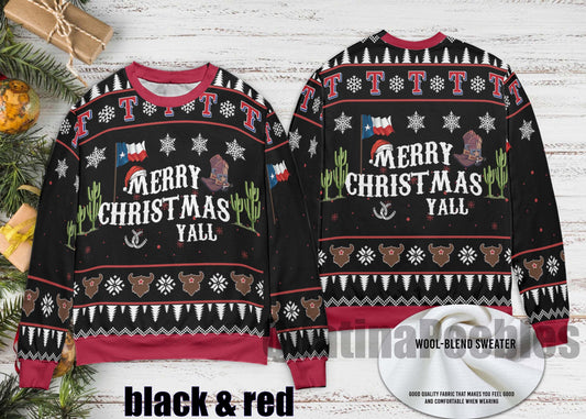 Merry Christmas Y'all Texas Ugly Christmas Sweater, Texas Christmas Ugly Sweater, Merry Christmas Y'all Ugly Christmas Sweater