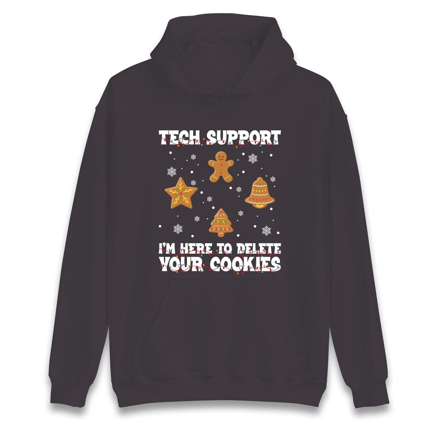 Tech Support Delete Your Cookies Christmas Jumper, Funny IT Xmas Hoodie, Geek Programmer Holiday T Shirt, Gingerbread Gift Top