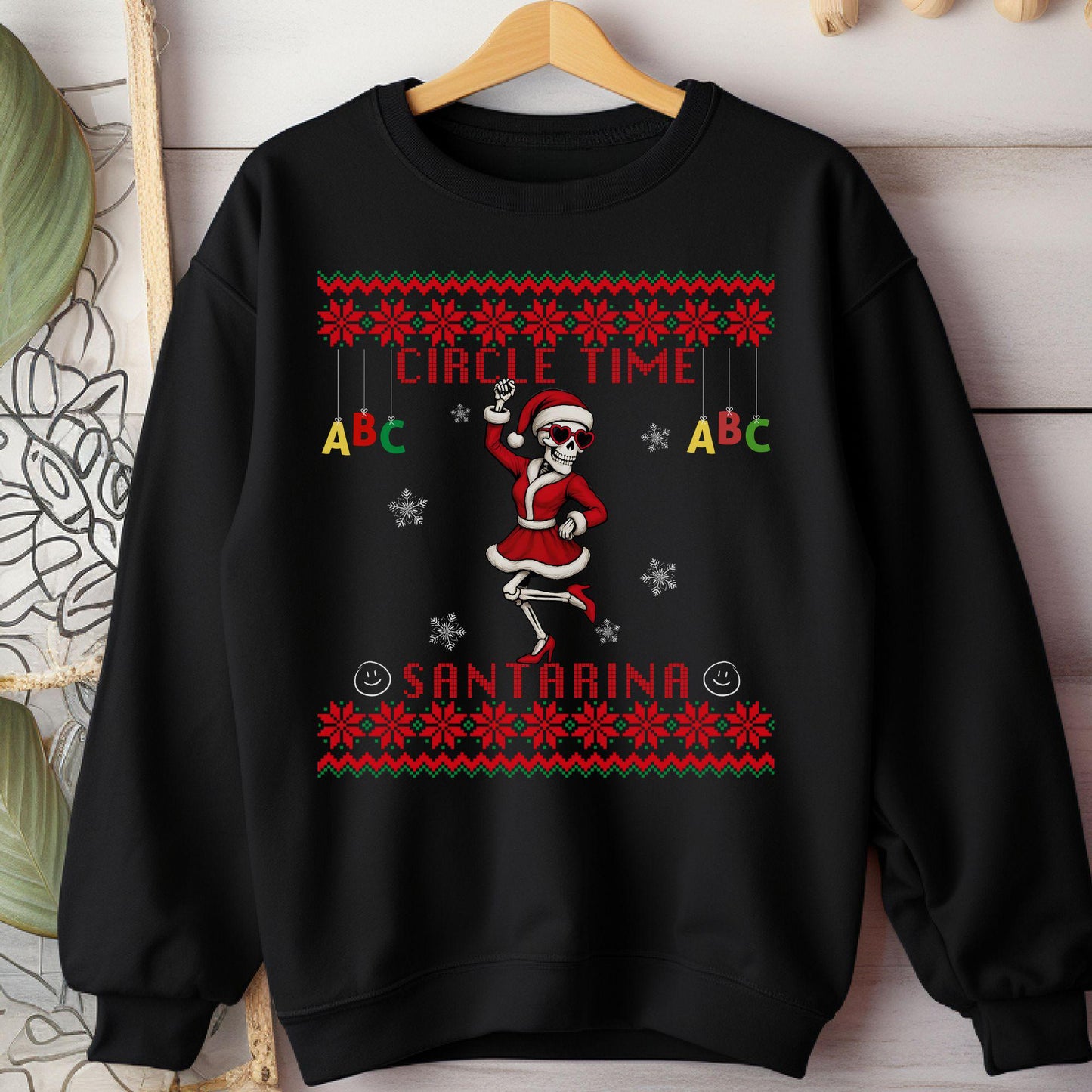 Ugly Christmas For Pre-K Teacher Christmas Skeleton Santa Sweatshirt Funny Christmas for Teacher Ugly Xmas