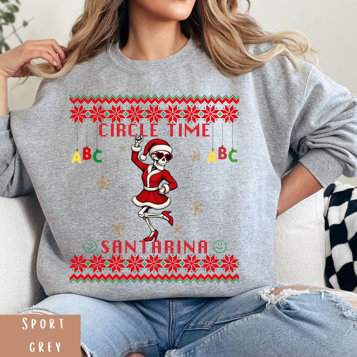Ugly Christmas For Pre-K Teacher Christmas Skeleton Santa Sweatshirt Funny Christmas for Teacher Ugly Xmas