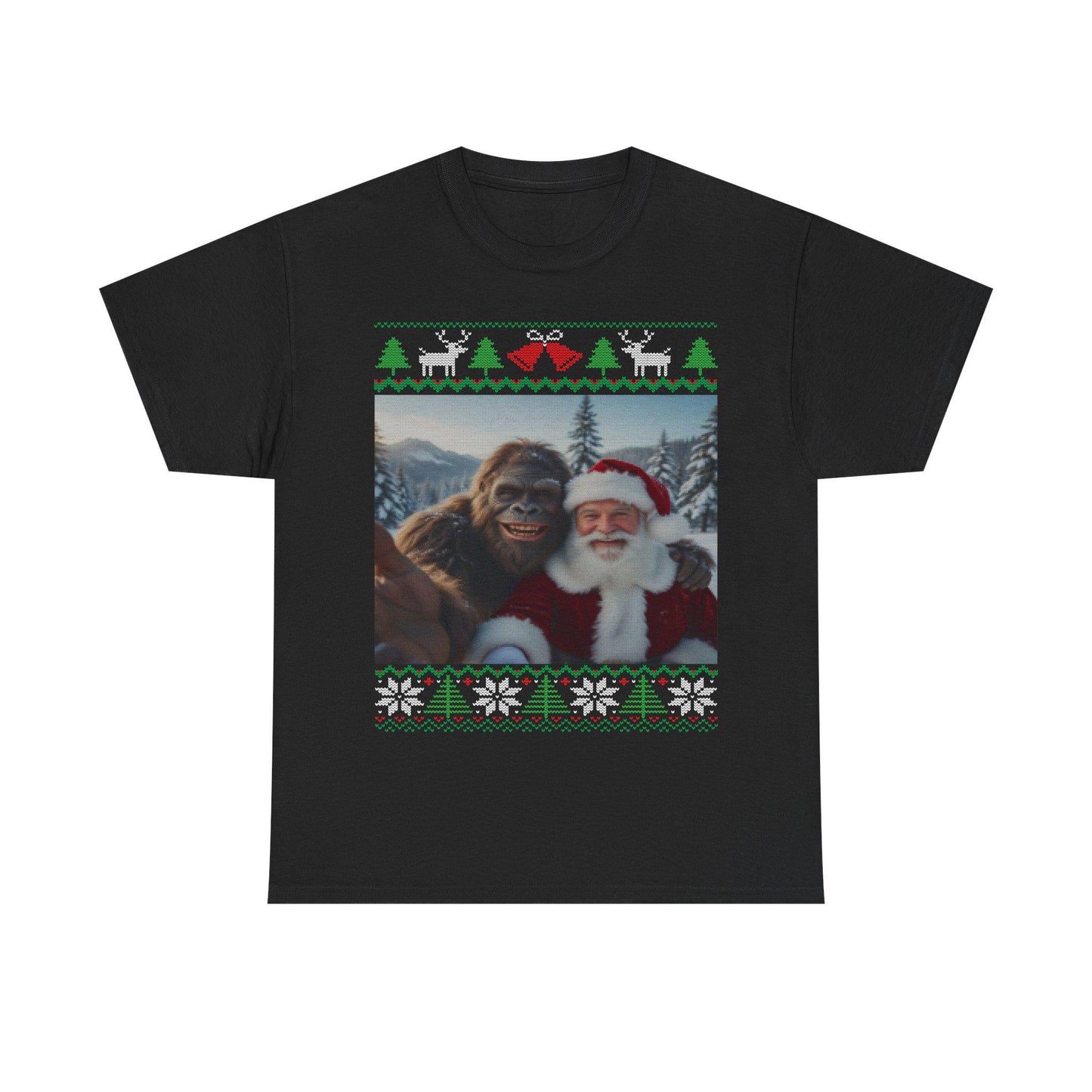 Bigfoot Taking a Selfie With Santa Ugly Christmas Party Design T-shirt for Men and Women Who Love Sasquatch Tee Shirt