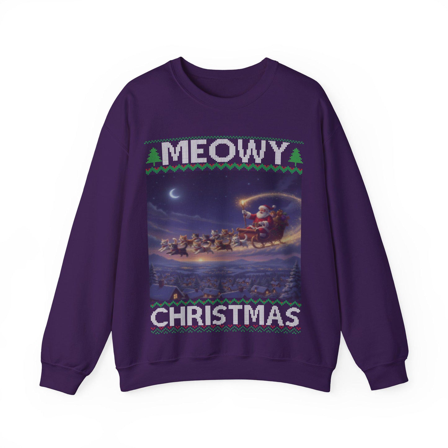 Cat Themed Ugly Christmas Sweatshirt 100% Cotton ; Kittens Pull Santa Sleigh Graphic Design Kitty Tee Shirt