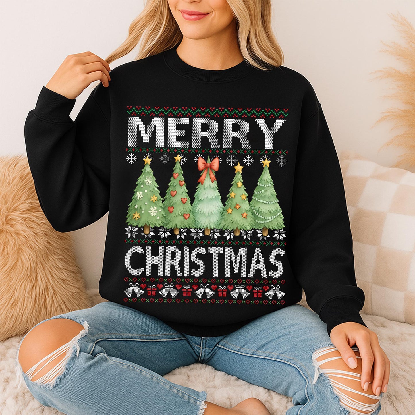 Ugly Merry Christmas Trees Sweatshirt, Merry and Bright Trees Shirt, Merry Christmas Shirt, Holiday , Womens Holiday Shirt