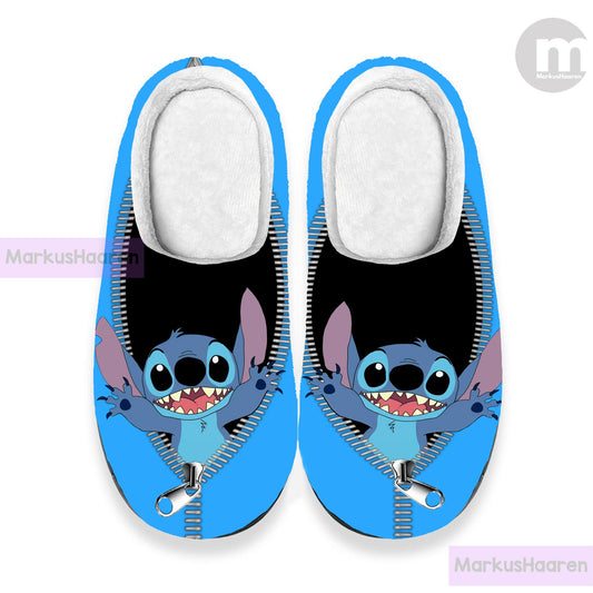 Personalized Lilo and Stitch Zipper 3D All Over Printed Slipper, Custom Rubber Slipper, Winter Slipper, Cotton Slipper, Christmas Slippers