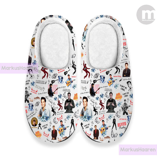 Personalized Name Elvis Presley 3D All Over Print Slipper, Winter Indoor Slipper, Christmas Slippers, Custom Rubber Slipper, Cotton Slipper