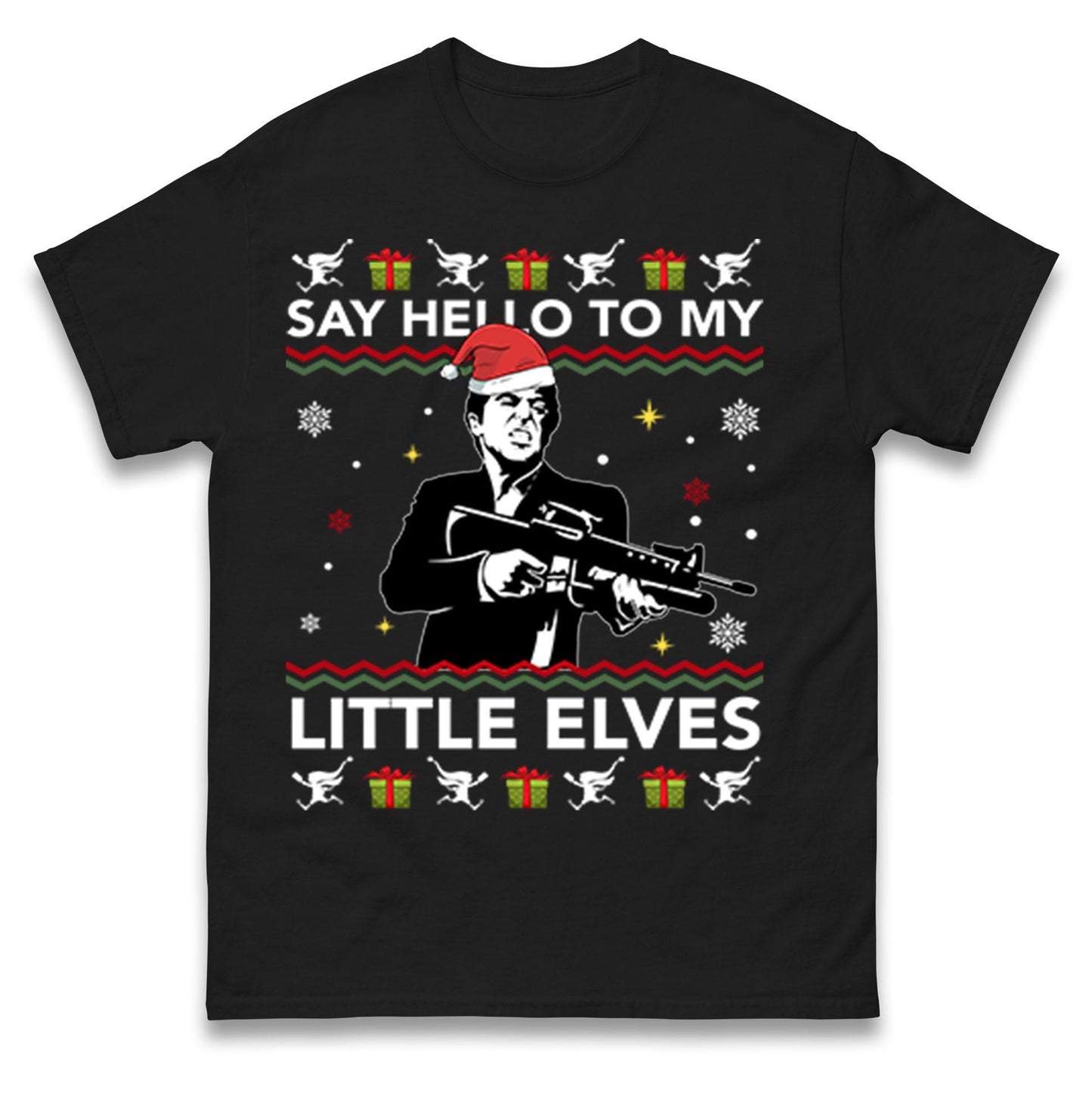 Say Hello To My Little Elves Jumper, Funny Scarface Xmas Hoodie, Cool Retro Christmas T Shirt, Humorous Holiday Movie Gift Sweatshirt