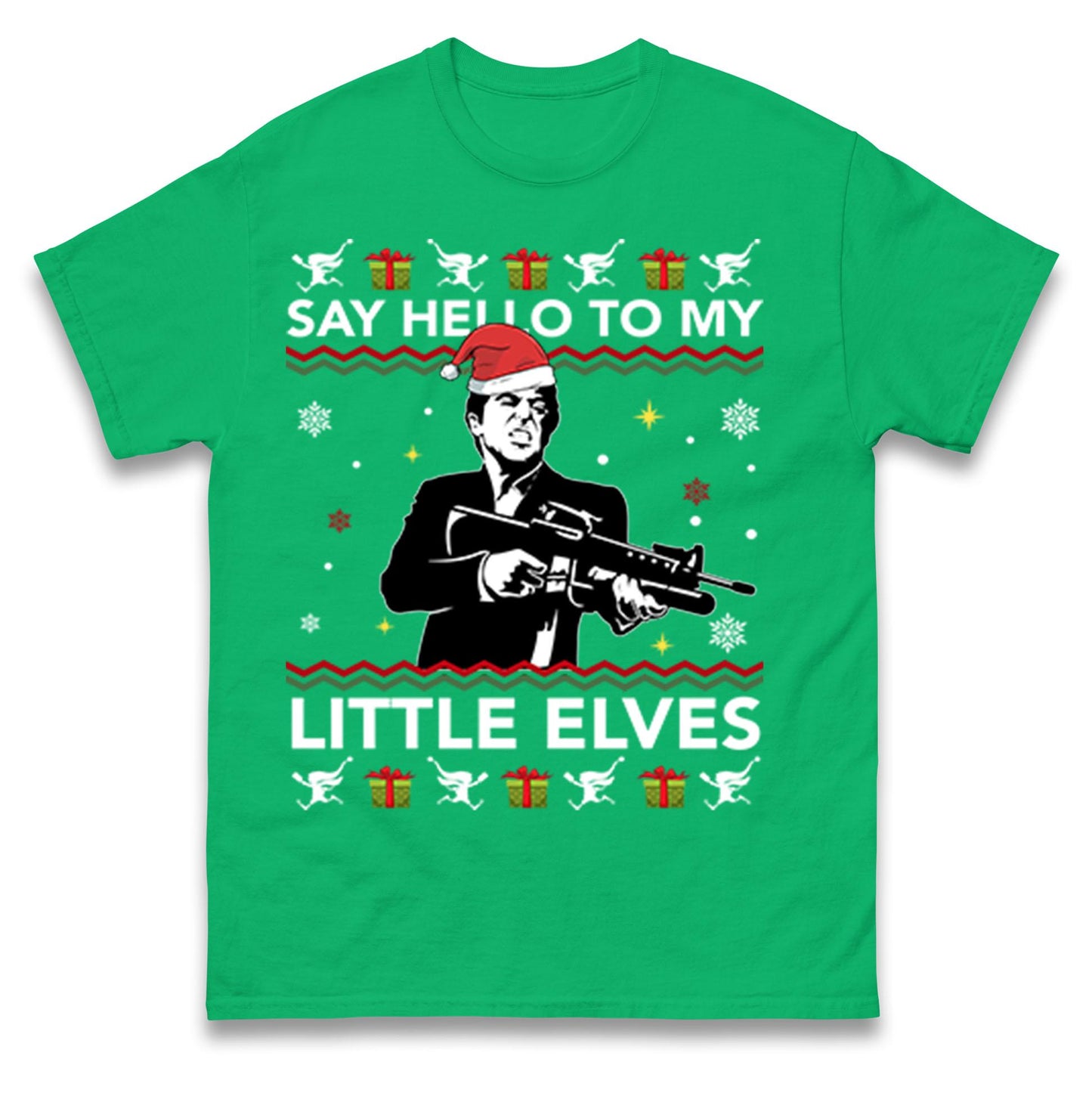 Say Hello To My Little Elves Jumper, Funny Scarface Xmas Hoodie, Cool Retro Christmas T Shirt, Humorous Holiday Movie Gift Sweatshirt