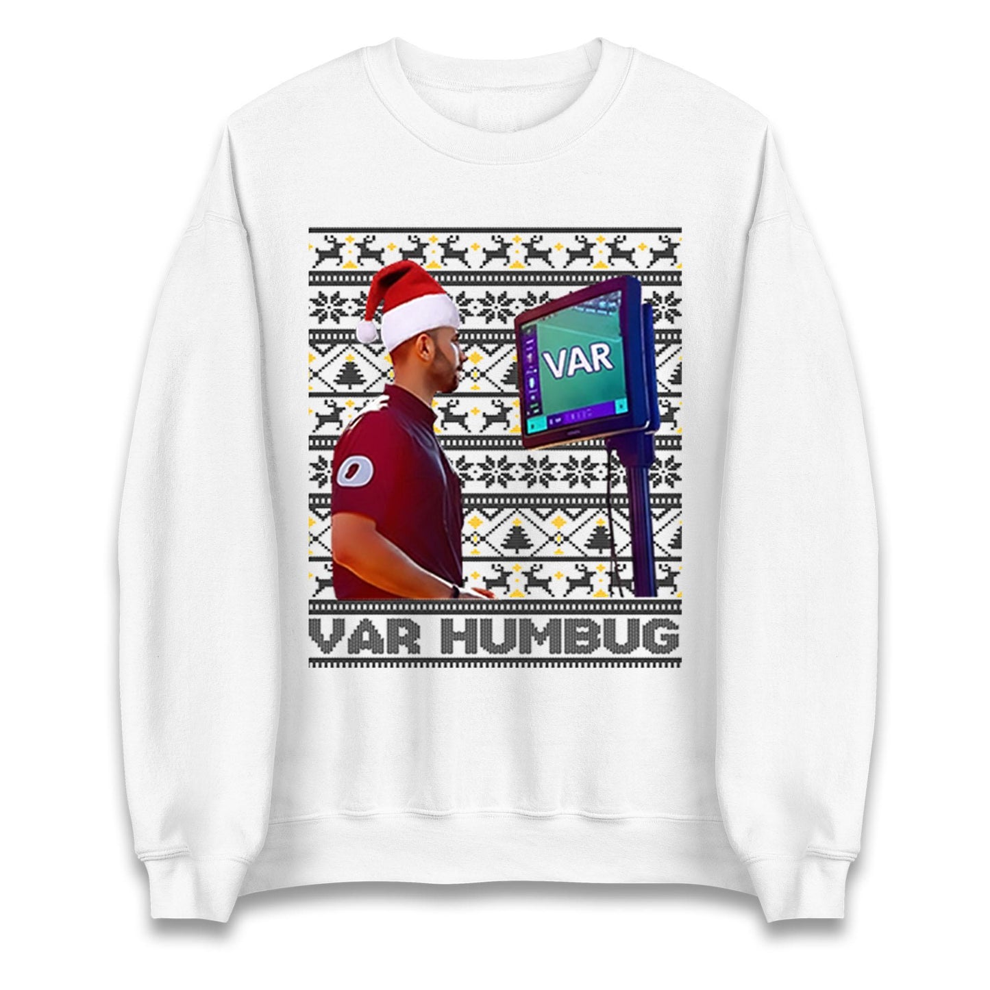 Funny VAR Humbug Christmas Jumper, Ugly Xmas Football Referee Hoodie, Spoof Soccer Fan T Shirt, Humorous Festive Gift Sweatshirt