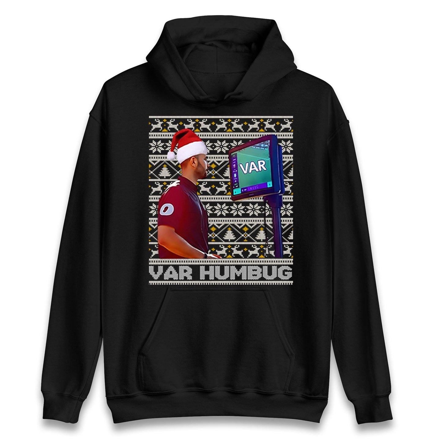 Funny VAR Humbug Christmas Jumper, Ugly Xmas Football Referee Hoodie, Spoof Soccer Fan T Shirt, Humorous Festive Gift Sweatshirt