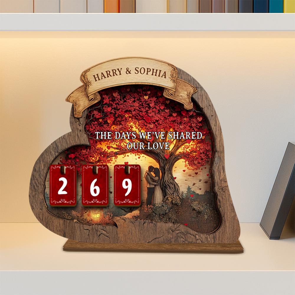 Personalized Love Days Wooden Counter, Heart Anniversary Gift