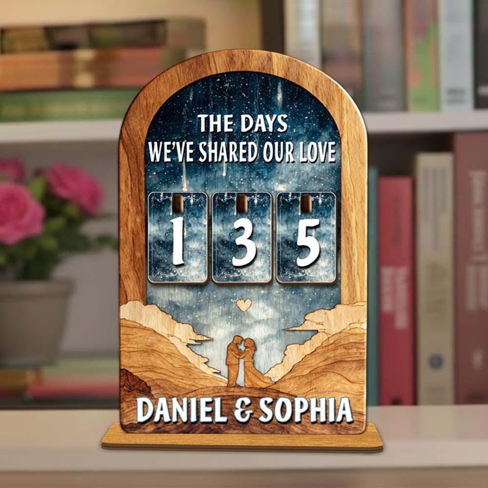 Personalized Love Days Counter, Custom Couple Wooden Sign, Romantic Desk Decor