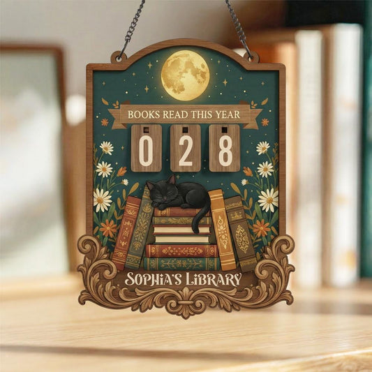 Vintage Bookshelf Reading Tracker Sign, Custom Library Sign, Book Lover Gift, Reading Goals, Personalized Book Counter Decor
