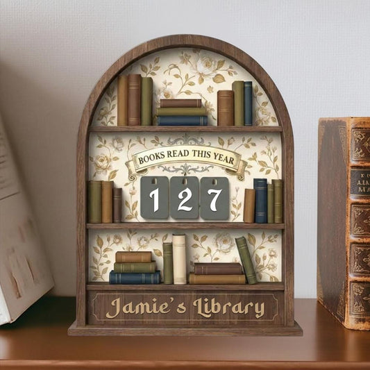 Vintage Wooden Book Tracker Sign, Books Read This Year Decor, Custom Library Gift for Book Lovers, Personalized Reading Counter
