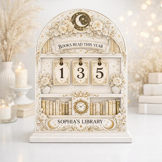 Personalized Wooden Books Read Tracker, Vintage Floral Library Decor
