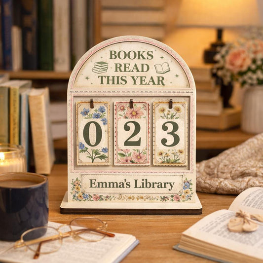Personalized Wooden Books Read Tracker, Vintage Floral Decor