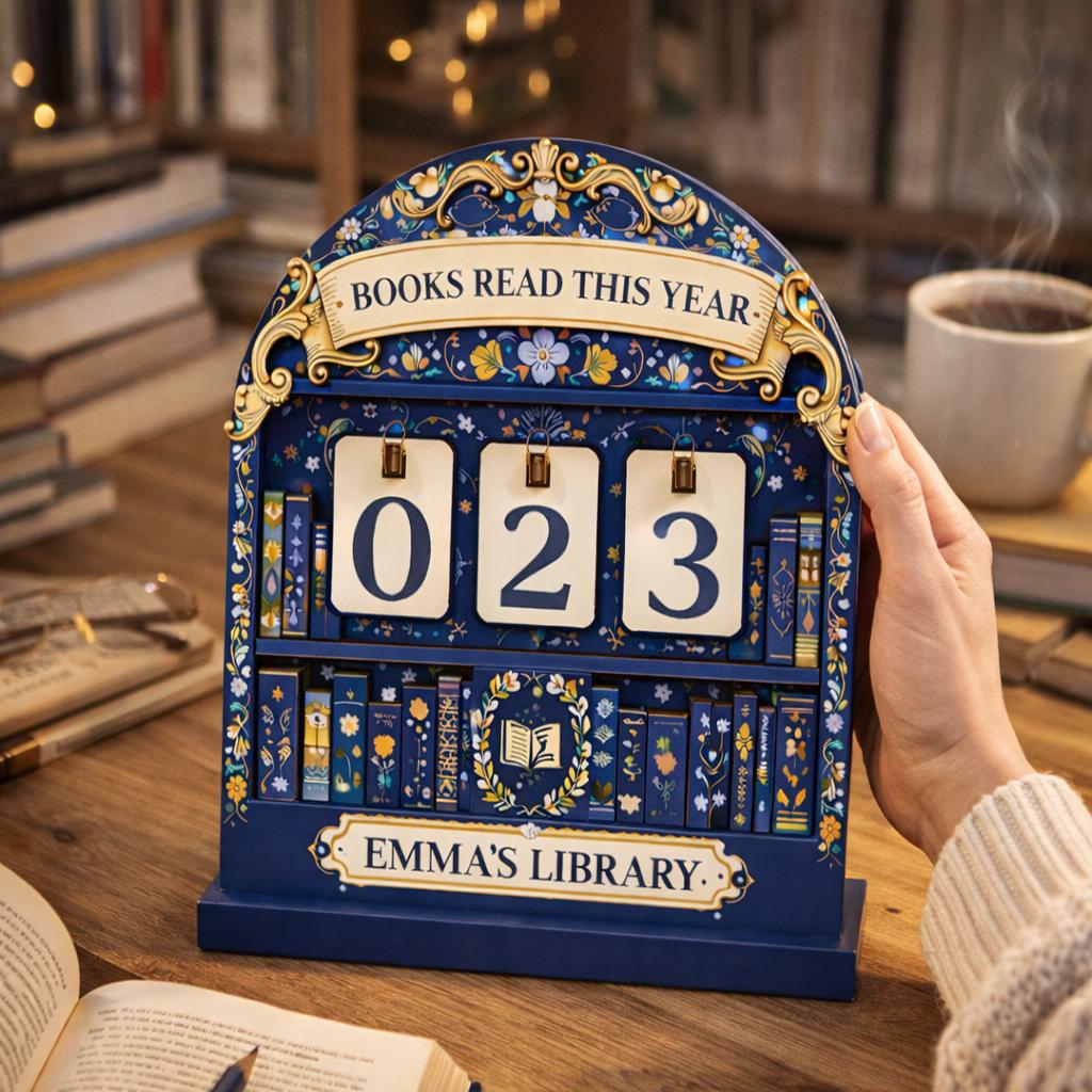 Personalized Books Read Tracker, Navy Blue Library Decor, Book Lover Gift