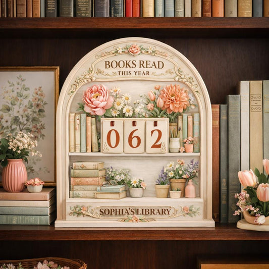 Floral Books Read Tracker, Personalized Wooden Library Sign, Reader Shelf Decor