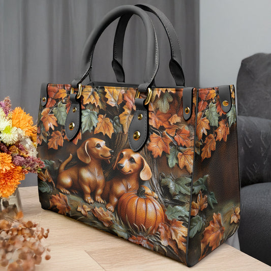 Dachshund Leather Bag Autumn Tails
