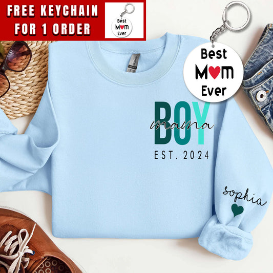 Custom Boy Mama Sweatshirt, Personalized Mama Of Boys Hoodie With Kids Names On Sleeve, Mom Birthday Outfit, New Mom Clothing, Momma Gifts