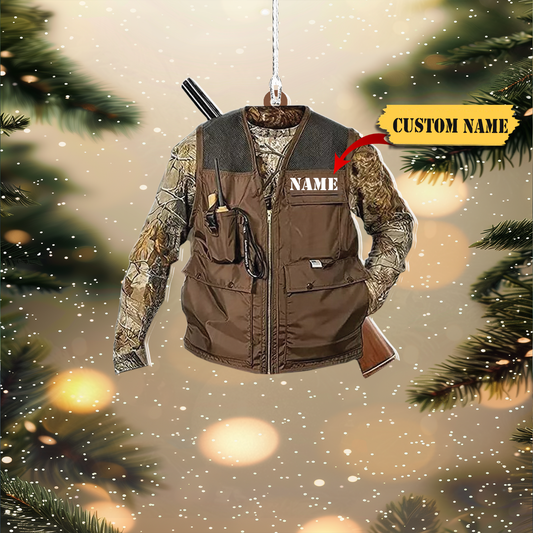 Personalized Hunting Ornament Hunter Vest Custom Name Ornament Wood Mica Plastic, Ornament Decoration, Ornament For Gift, Ornament Christmas