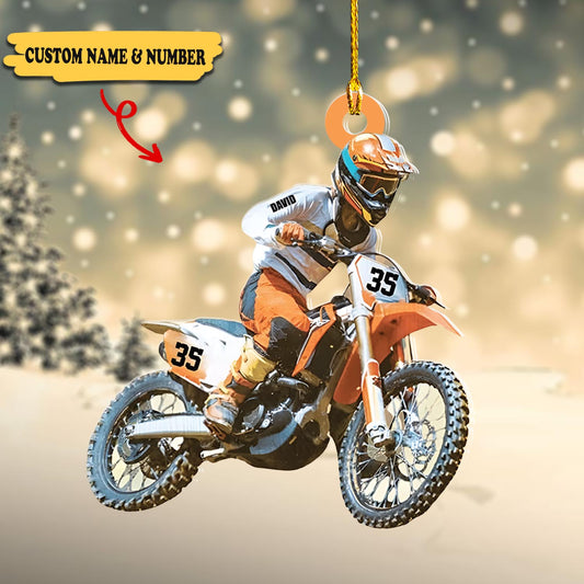 Personalized Motocross Biker Christmas Ornament Custom Name And Number Acrylic Ornament, Ornament Decoration, Ornament For Gift, Ornament Christmas