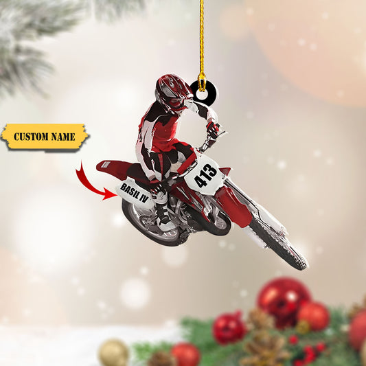 Personalized Motocross dirt biker Ornament, Custom Name Acrylic Flat Ornament For Biker, Ornament Decoration, Ornament For Gift, Ornament Christmas