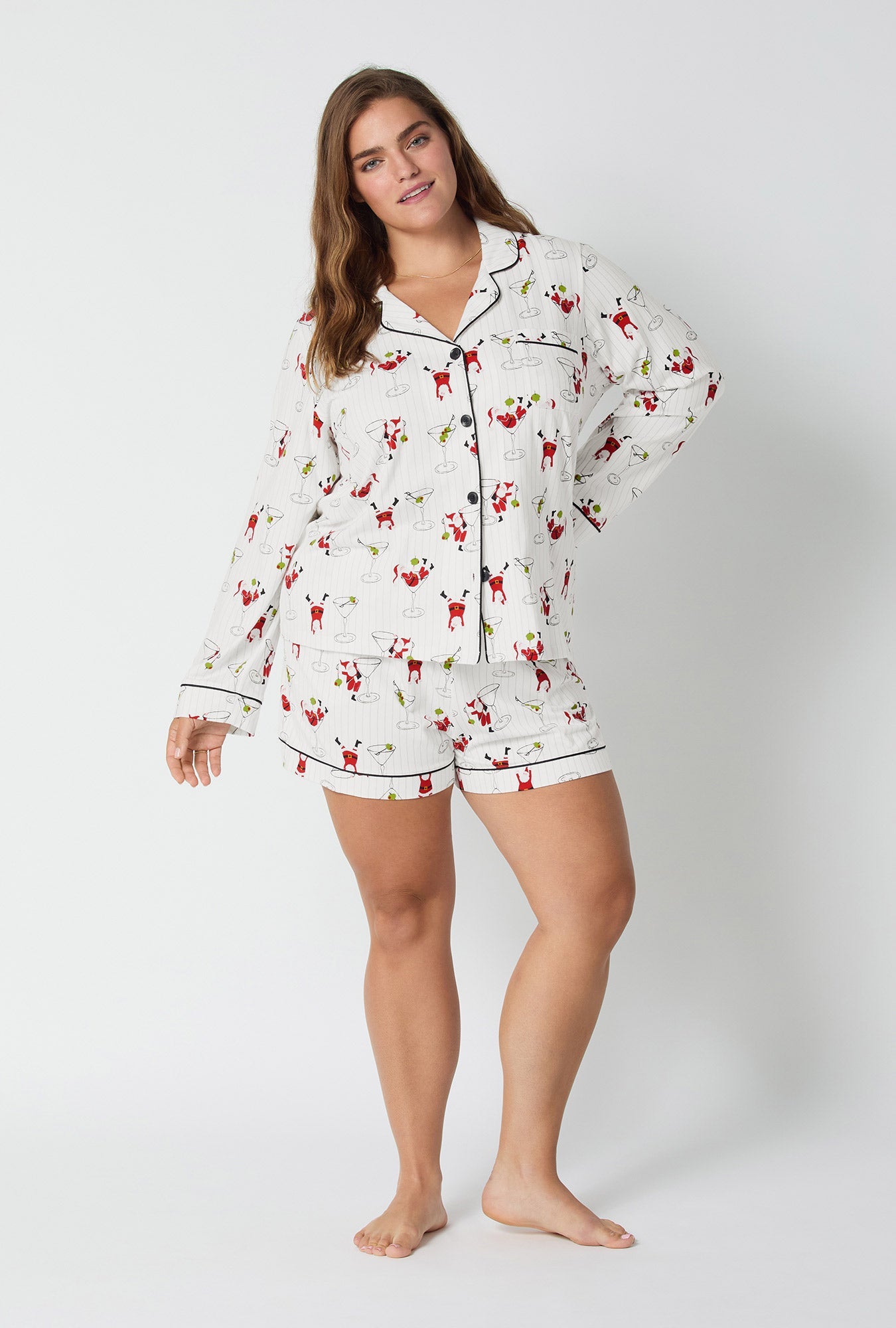 Tipsy Santa Long Sleeve Classic Stretch Jersey Shorty Pj Set