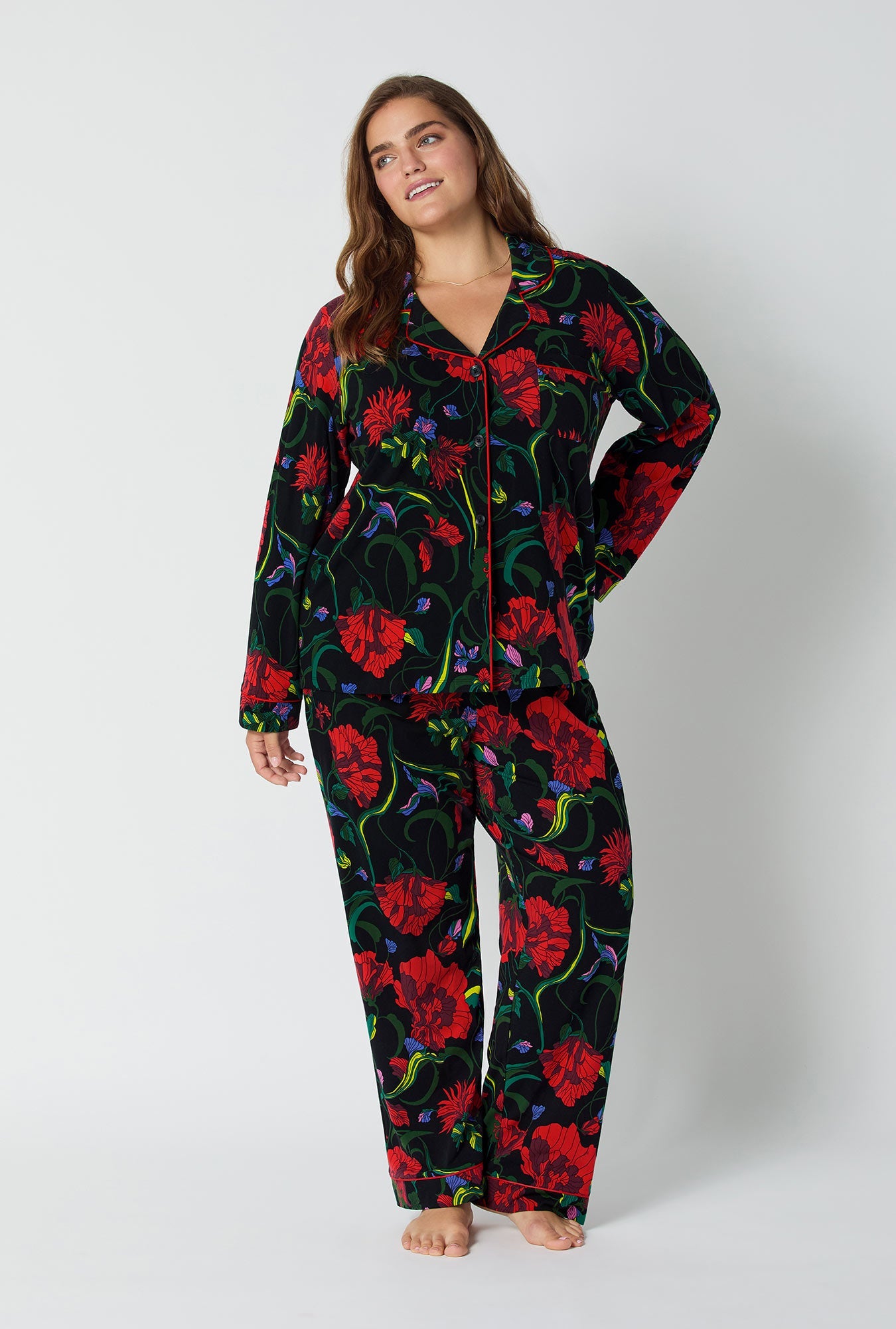 BedHead X Trina Turk Haute Floral Long Sleeve Classic Stretch Jersey Pj Set