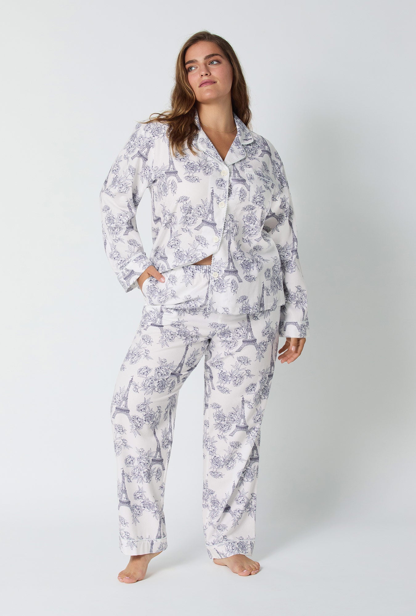 La Belle Eiffel Long Sleeve Classic Woven Portuguese Flannel PJ Set