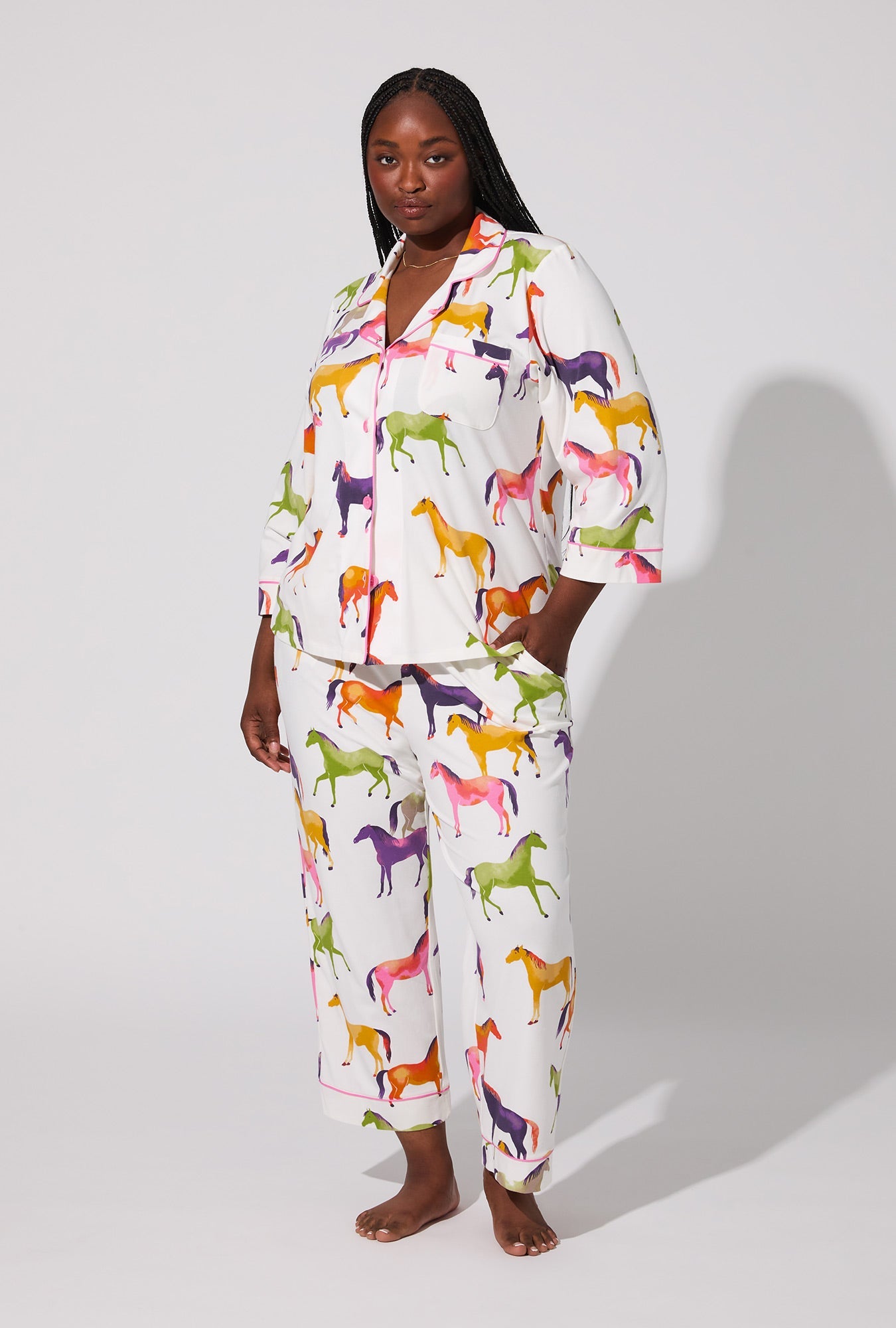 Equestrian Parade 3/4 Sleeve Classic Stretch Jersey Cropped PJ Set